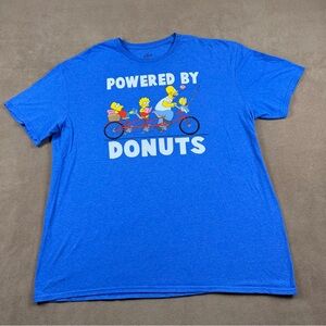 Simpsons Blue 'Powered by Donuts' Short Sleeve Graphic Tee